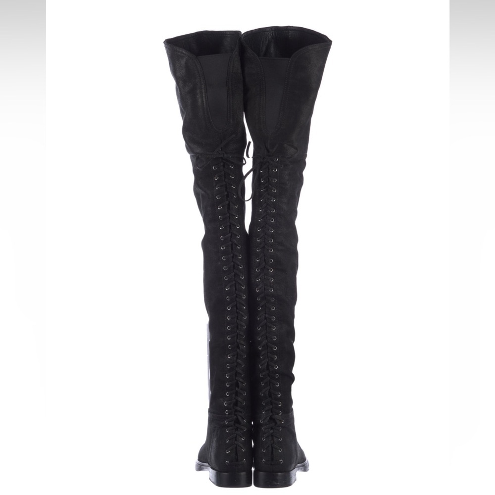 MIU MIU PRADA WOMEN BLACK LEATHER OVER-THE-KNEE BOOTS SIZE 7.5 37.5 - Picture 5 of 10